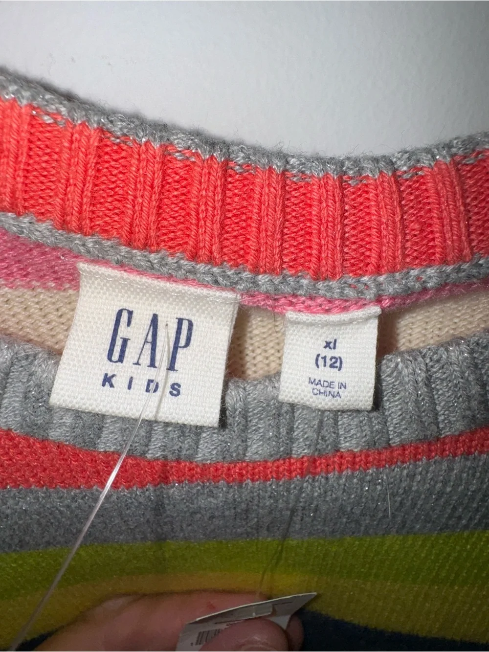 NWT Girls Gap Crazy Stripe Rainbow Striped Sweatwer Girls XL Size 12